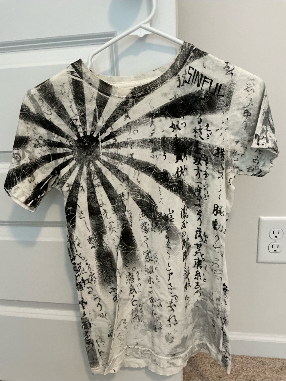 Sinful White and Black Washed Graphic Tee